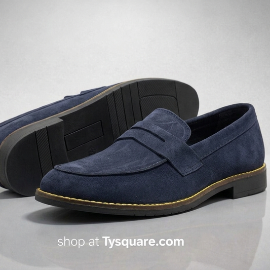 Navy Blue Suede Leather Penny Loafer