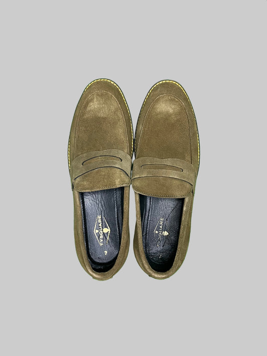 Olive Green Suede Leather Penny Loafer