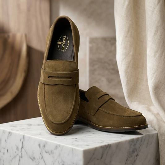 Olive Green Suede Leather Penny Loafer