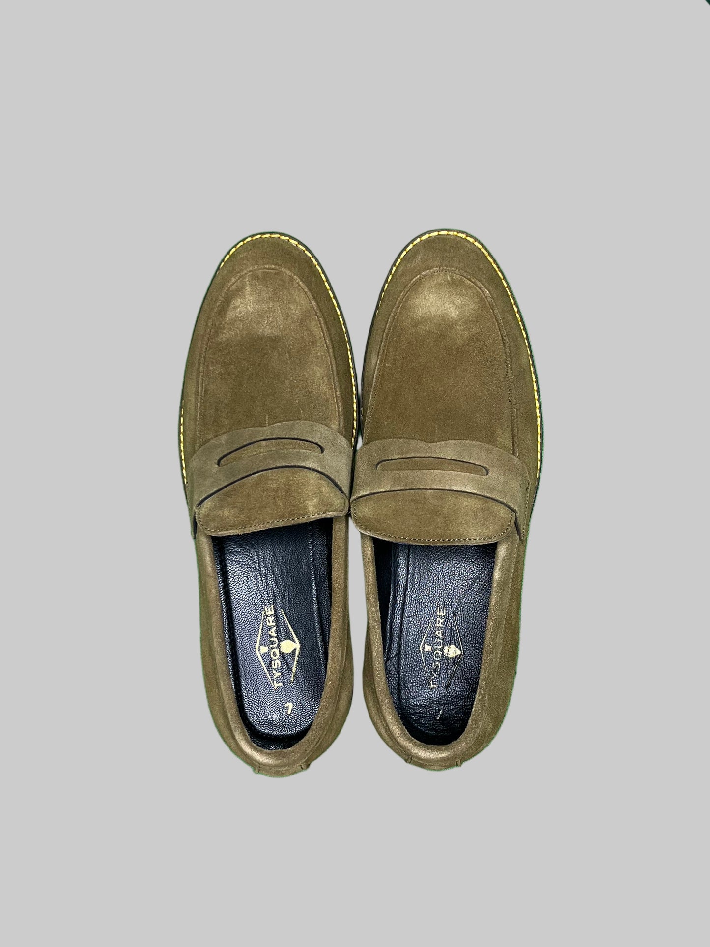Olive Green Suede Leather Penny Loafer