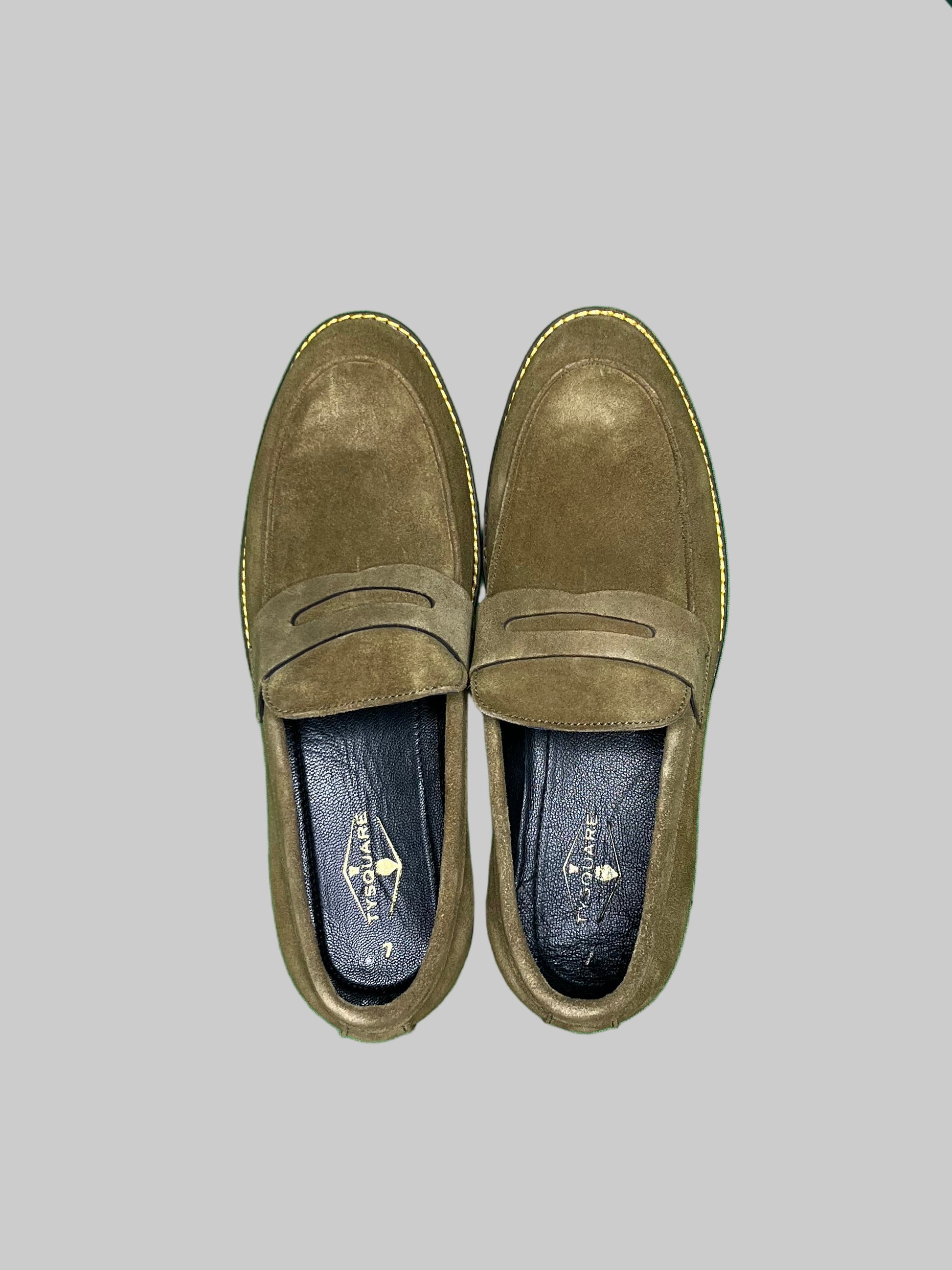 Olive Green Suede Leather Penny Loafer