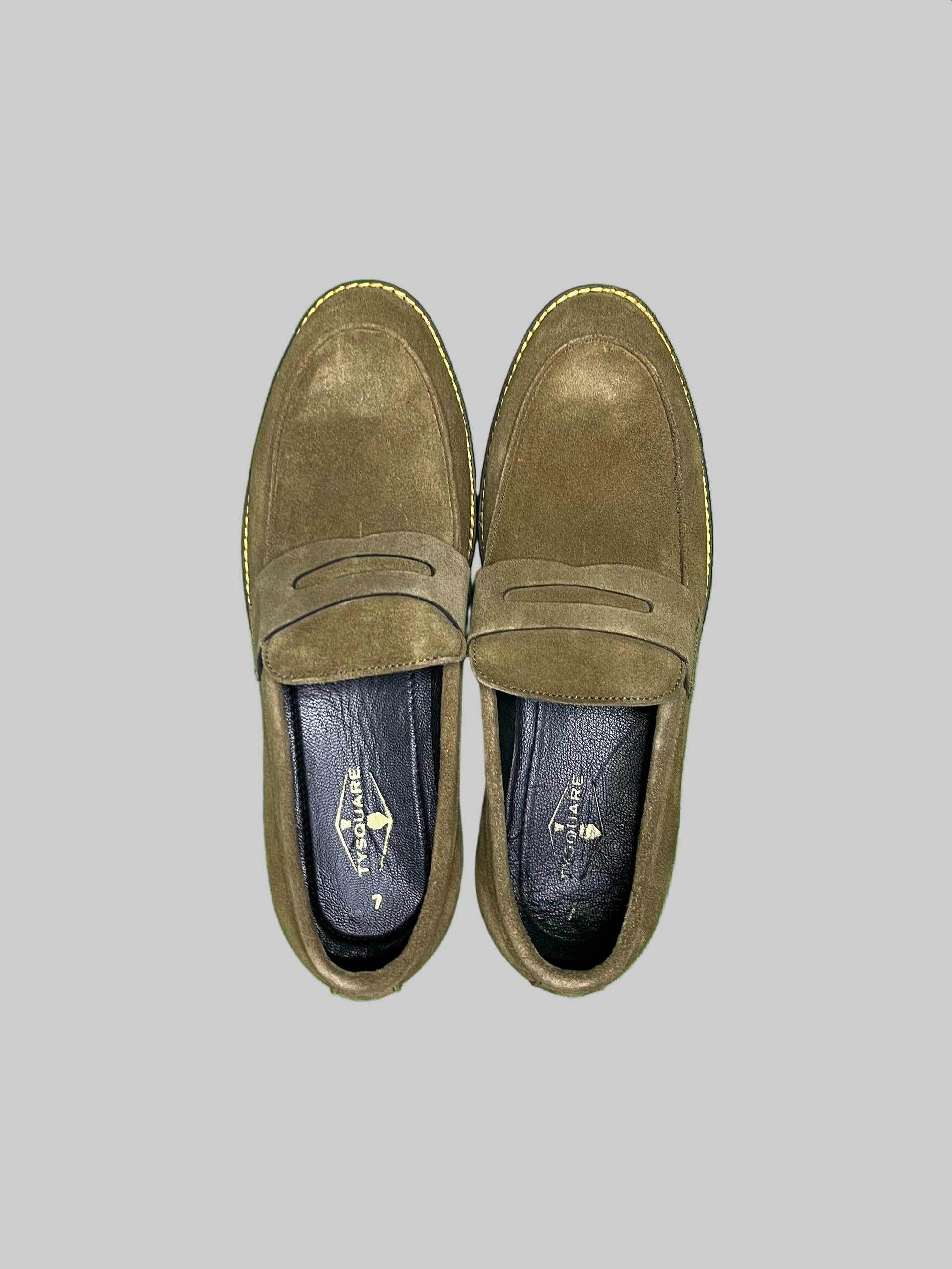 Olive Green Suede Leather Penny Loafer