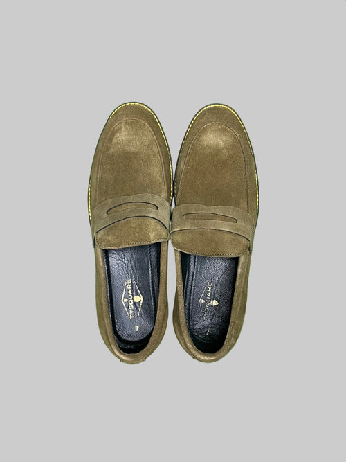 Olive Green Suede Leather Penny Loafer