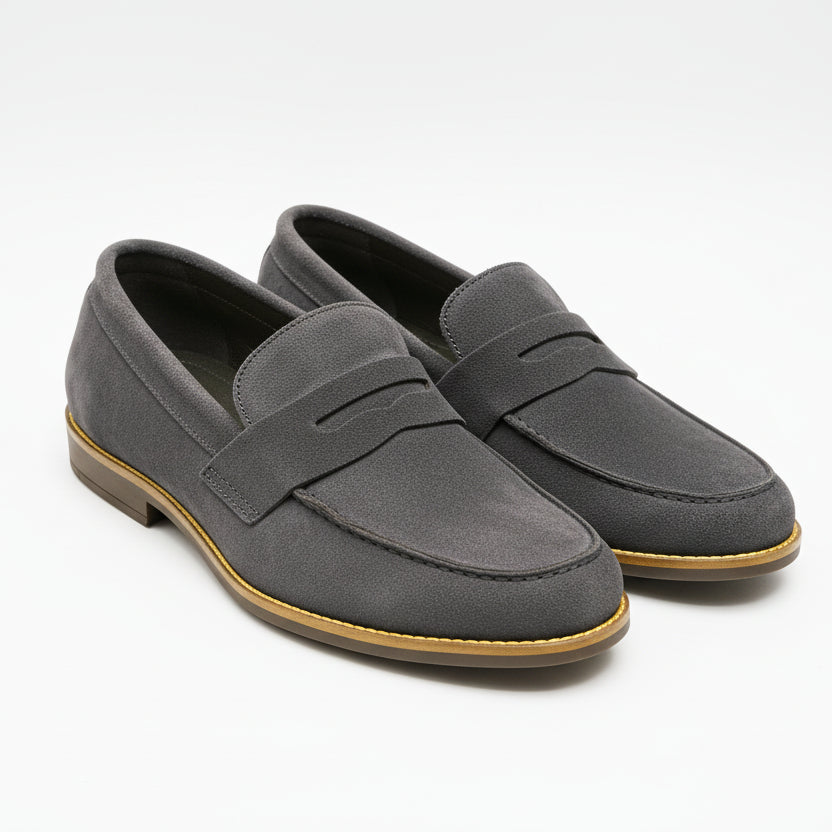 Navy Blue Suede Leather Penny Loafer