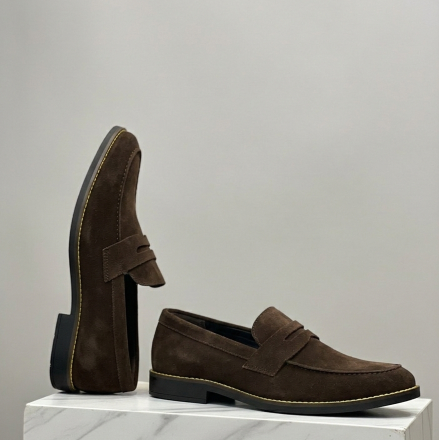 Dark Brown Suede Leather Penny Loafer
