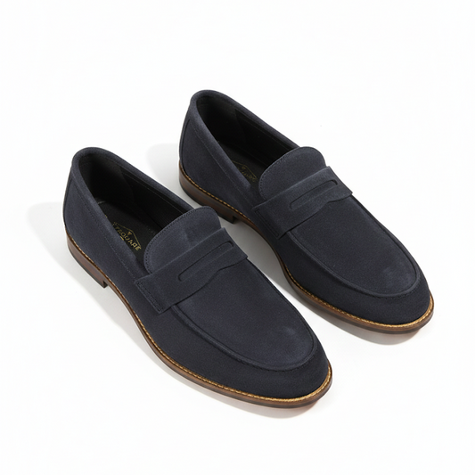 Navy Blue Suede Leather Penny Loafer