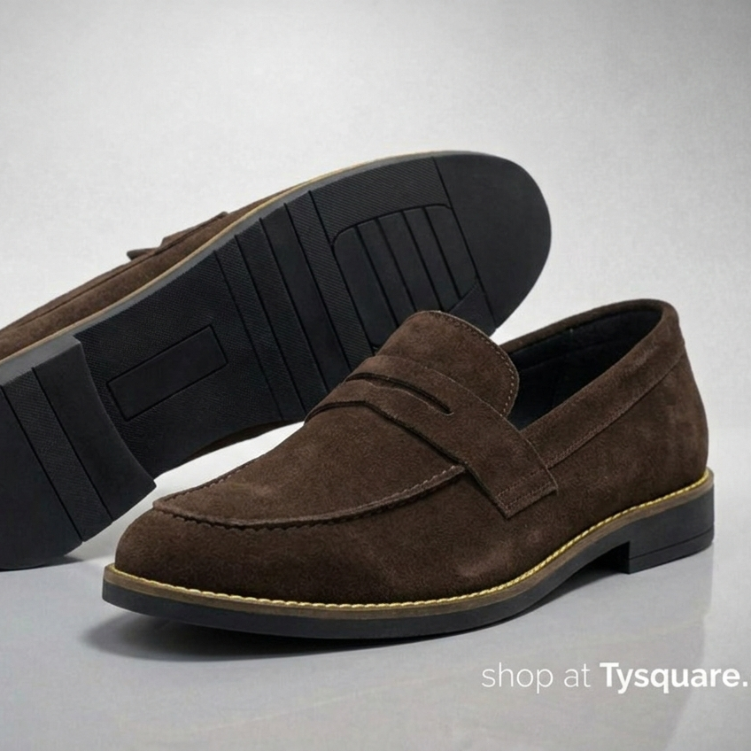 Dark Brown Suede Leather Penny Loafer
